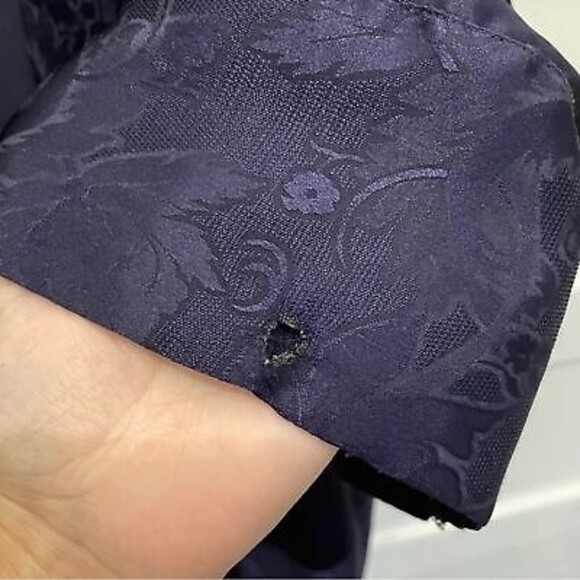 Victorias Secret VINTAGE VTG Kimono Robe Open Front Navy Blue Floral Gold Label - Picture 5 of 7